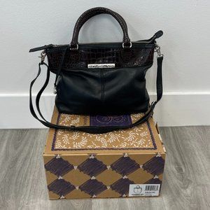 Brighton Tristan Zip Top Leather Satchel in Black/Chocolate